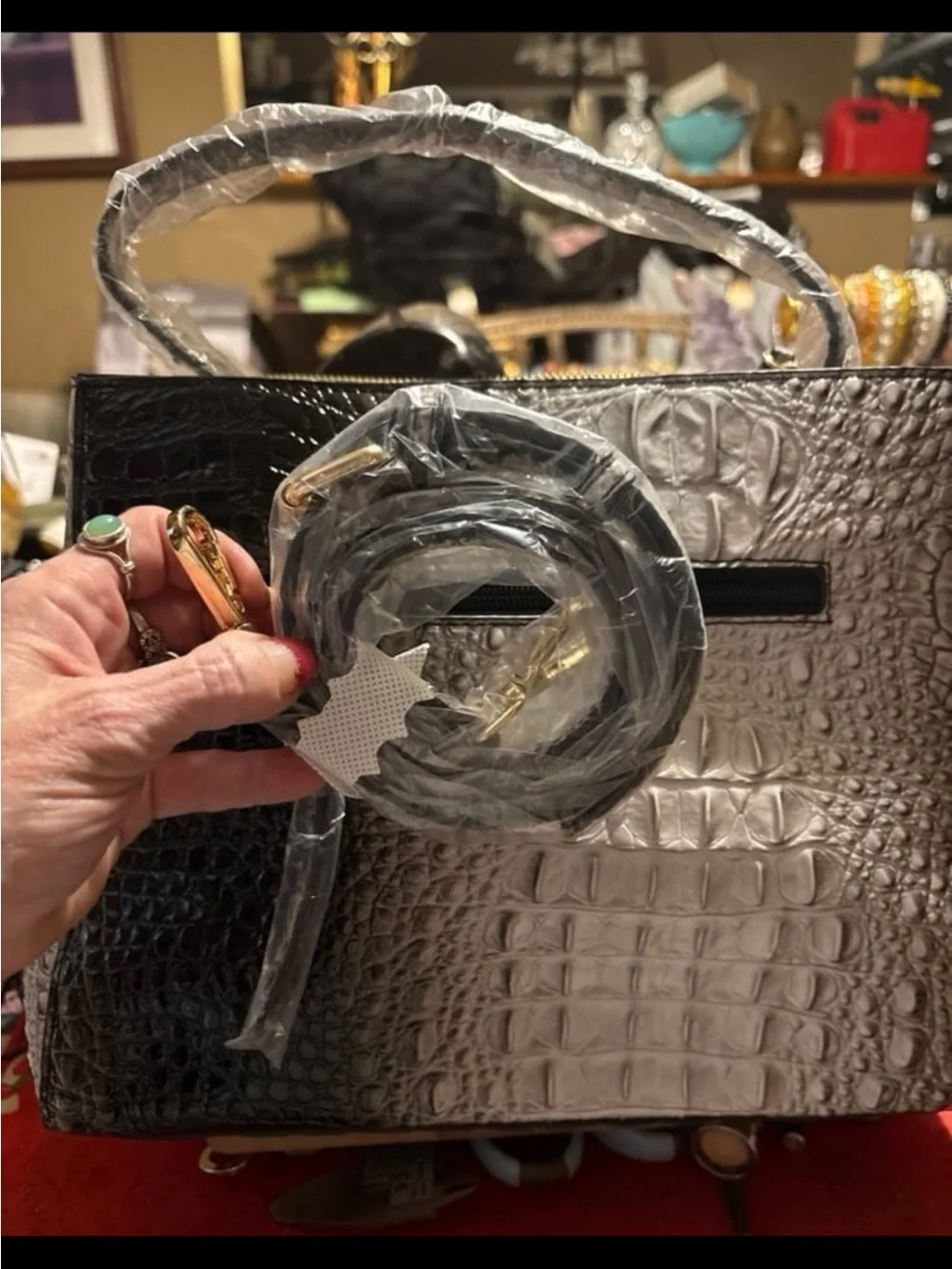 Black Croc-Embossed Women's Bag